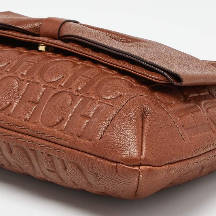 Pre Owned Carolina Herrera Brown Monogram Leather Audrey Shoulder Bag