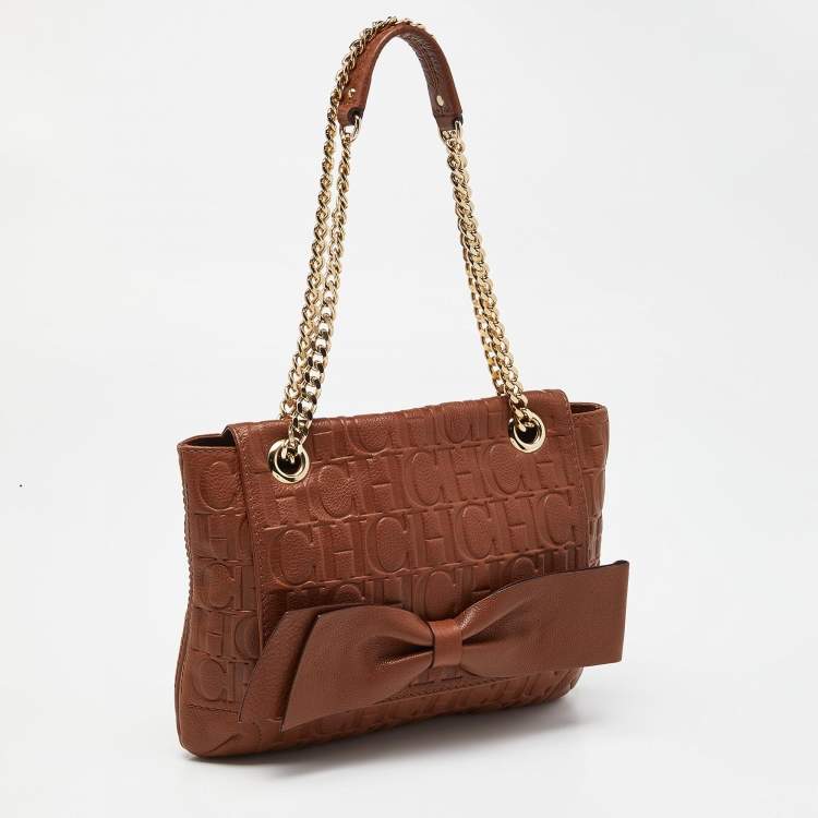 Pre Owned Carolina Herrera Brown Monogram Leather Audrey Shoulder Bag