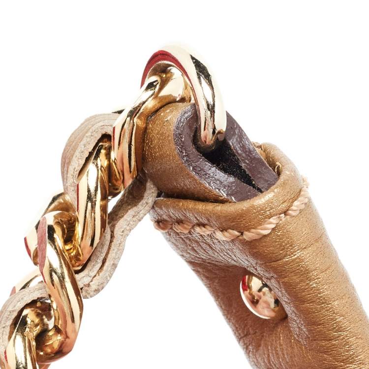 Pre Owned CH Carolina Herrera Gold Embossed Leather Bow Bucket Bag