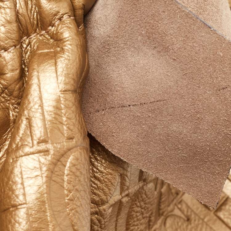 Pre Owned CH Carolina Herrera Gold Embossed Leather Bow Bucket Bag