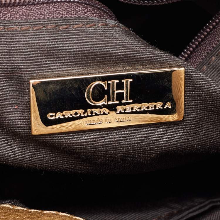 Pre Owned CH Carolina Herrera Gold Embossed Leather Bow Bucket Bag