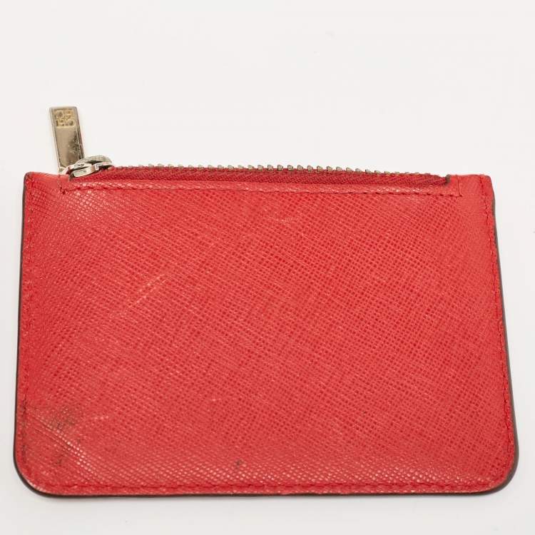 Pre Owned Carolina Herrera Red Leather Logo Trifold Wallet