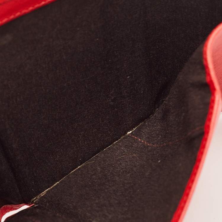 Pre Owned Carolina Herrera Red Leather Logo Trifold Wallet