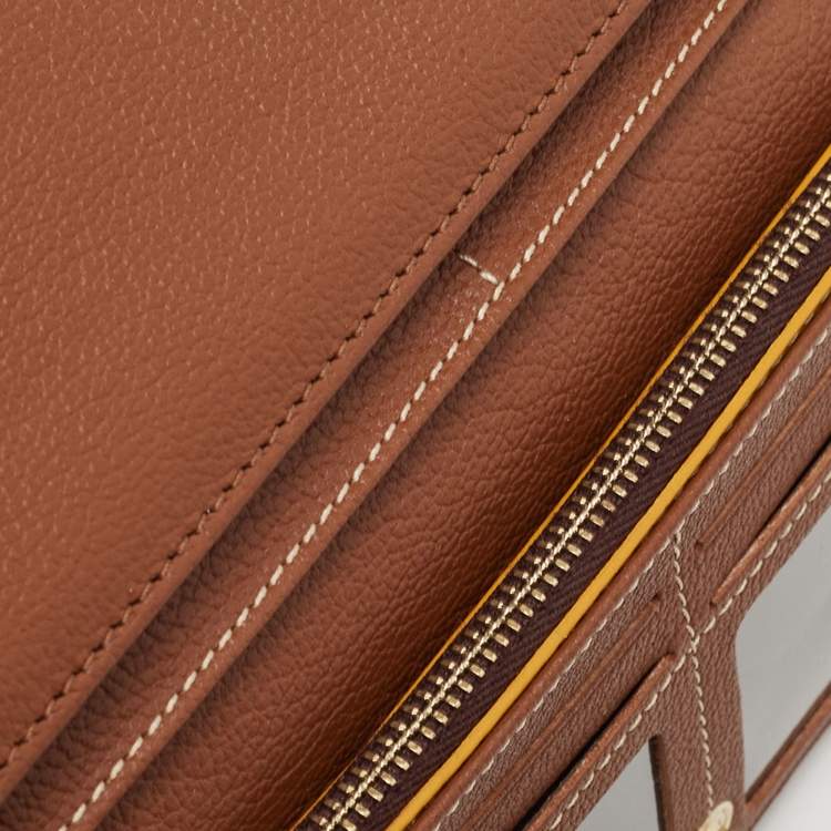 Pre Owned Carolina Herrera Brown Leather Logo Print Continental Wallet