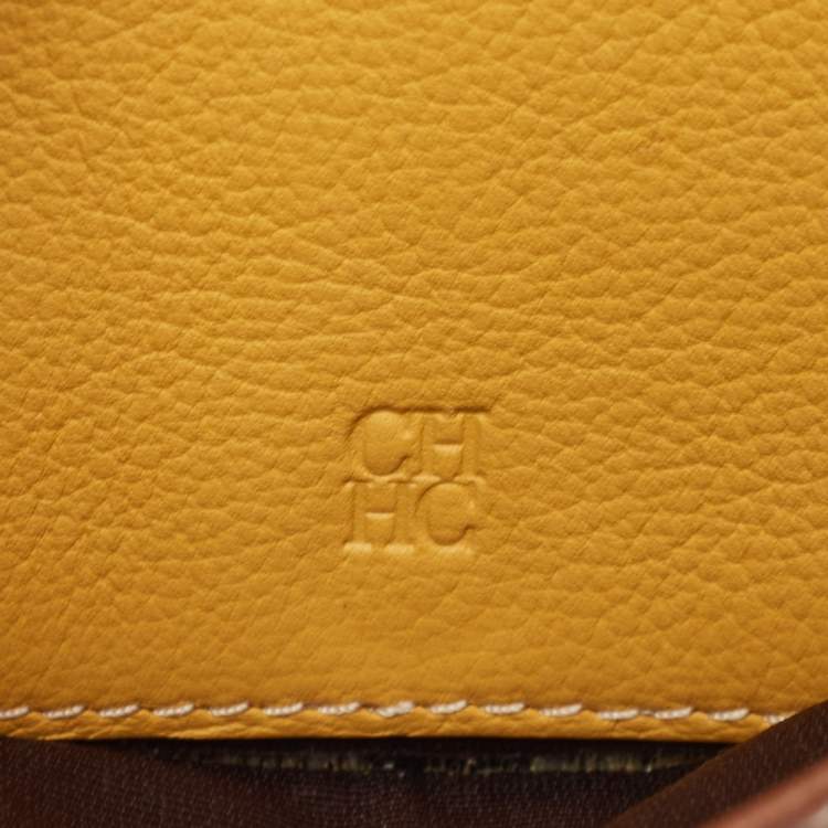 Pre Owned Carolina Herrera Brown Leather Logo Print Continental Wallet