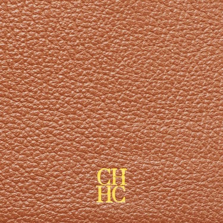 Pre Owned Carolina Herrera Brown Leather Logo Print Continental Wallet