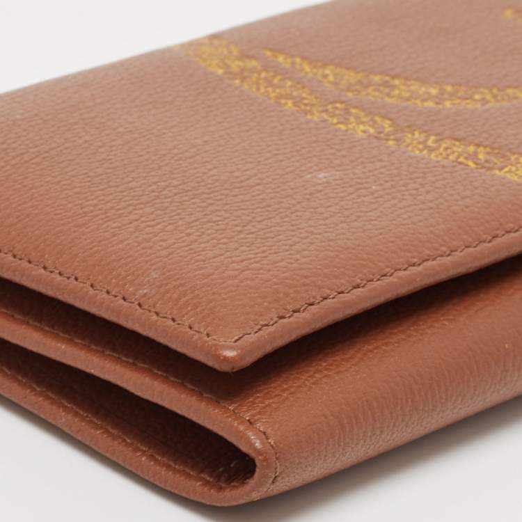 Pre Owned Carolina Herrera Brown Leather Logo Print Continental Wallet