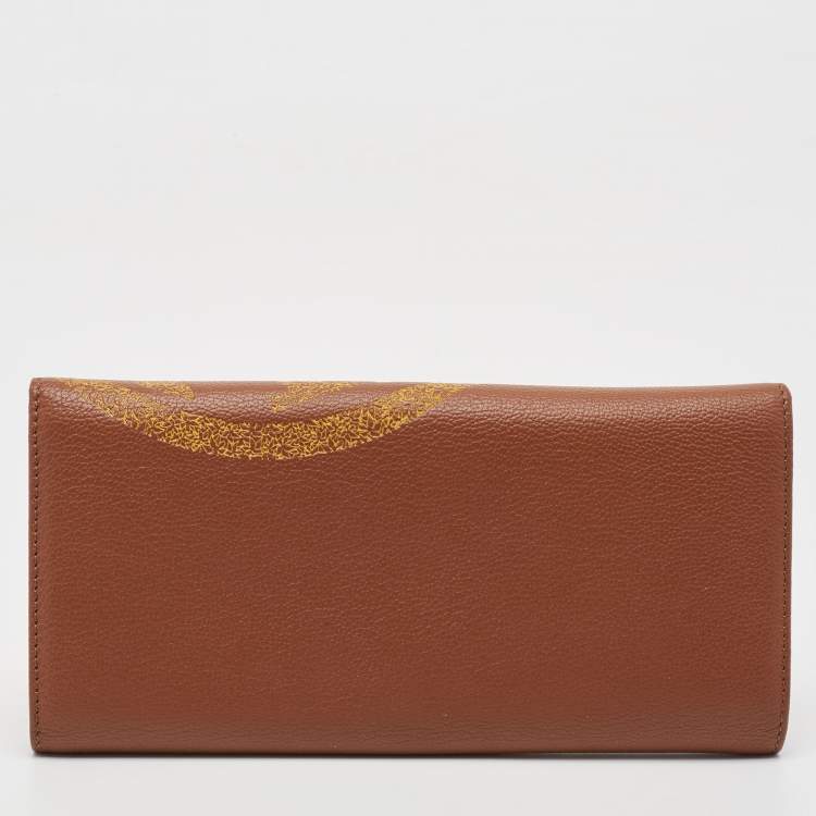 Pre Owned Carolina Herrera Brown Leather Logo Print Continental Wallet