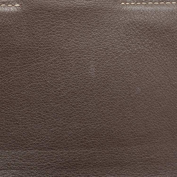 Pre Owned Carolina Herrera Dark Brown/Cream Monogram Canvas and Leather Initials Insignia Shoulder Bag