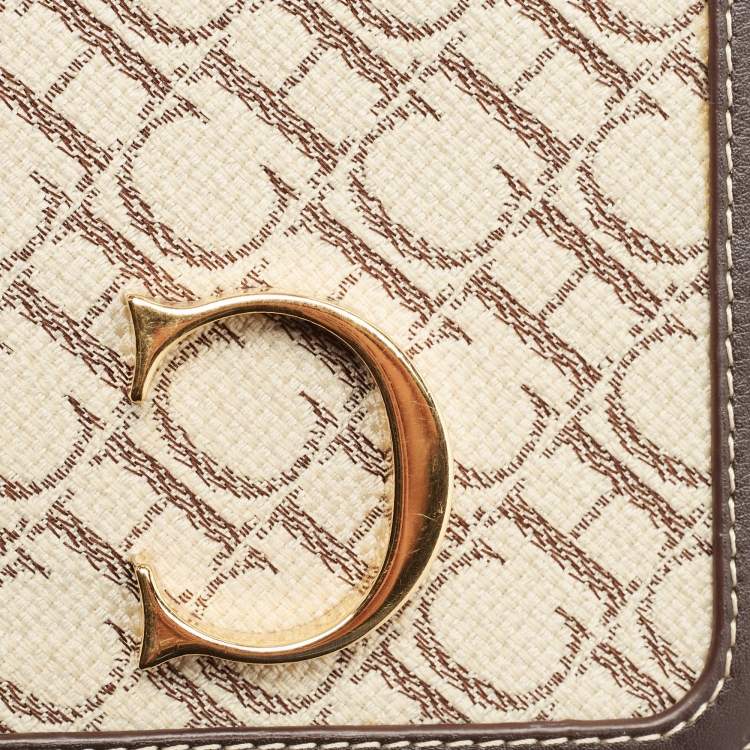 Pre Owned Carolina Herrera Dark Brown/Cream Monogram Canvas and Leather Initials Insignia Shoulder Bag