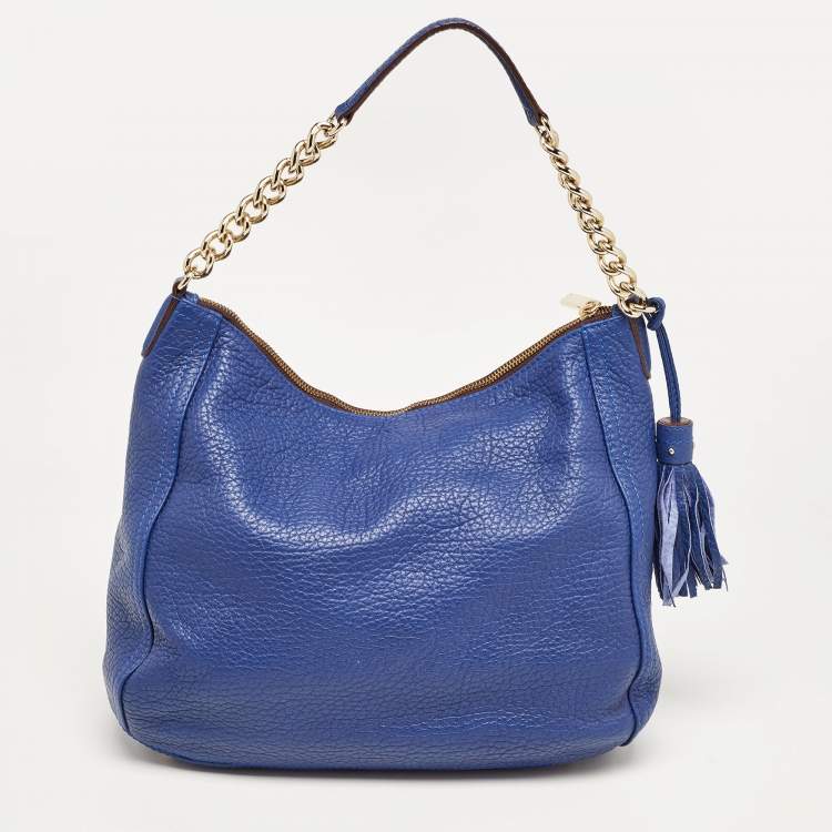 Pre Owned Carolina Herrera Blue Leather Chain Tassel Hobo