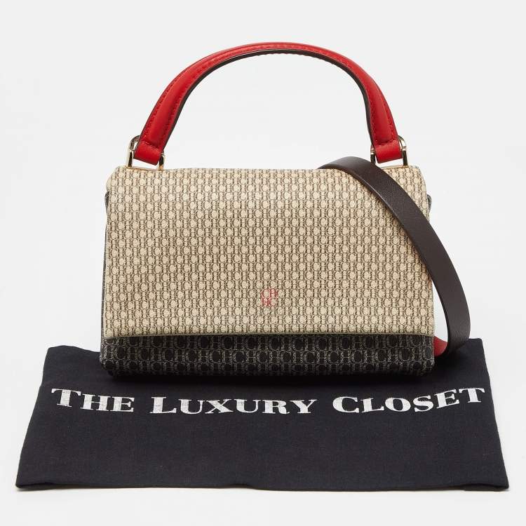 Pre Owned Carolina Herrera Tricolor Monogram Coated Canvas and Leather Mini Flap Top Handle Bag