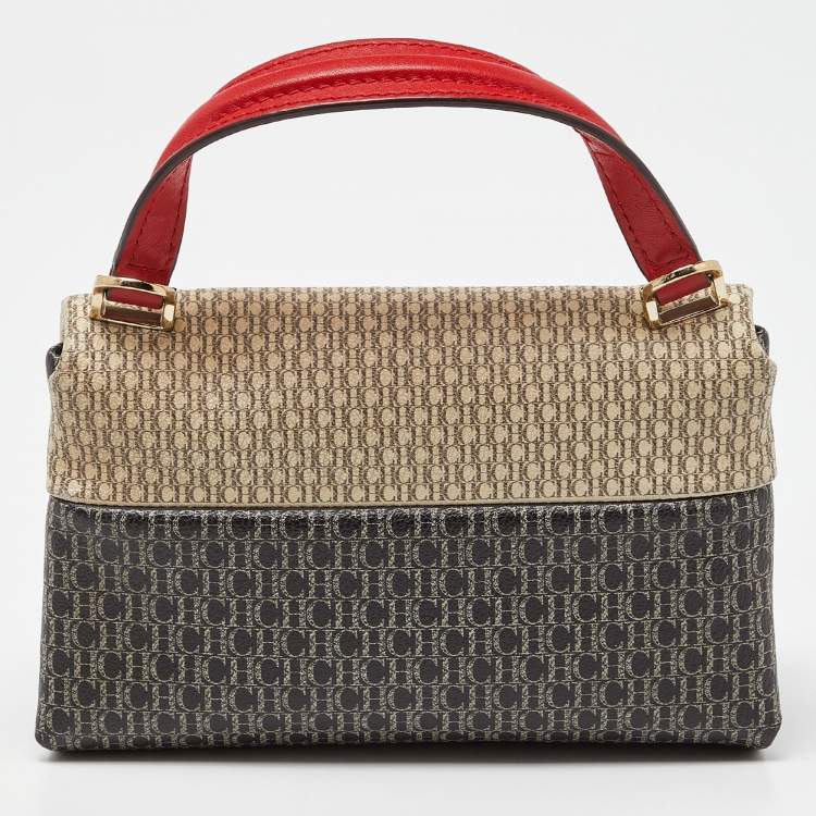 Pre Owned Carolina Herrera Tricolor Monogram Coated Canvas and Leather Mini Flap Top Handle Bag