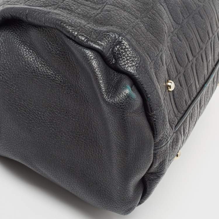 Pre Owned Carolina Herrera Black Monogram Embossed Leather Chain Bag