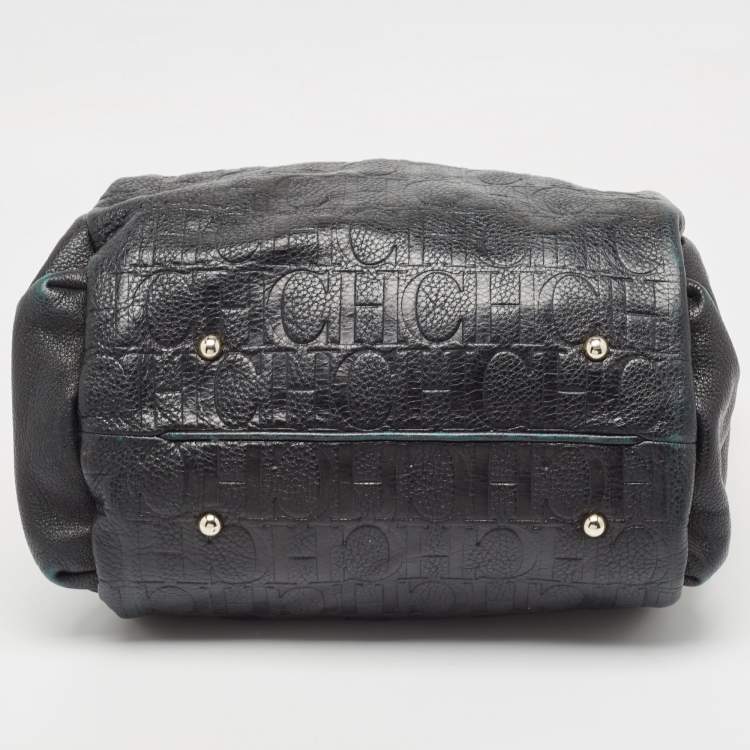 Pre Owned Carolina Herrera Black Monogram Embossed Leather Chain Bag