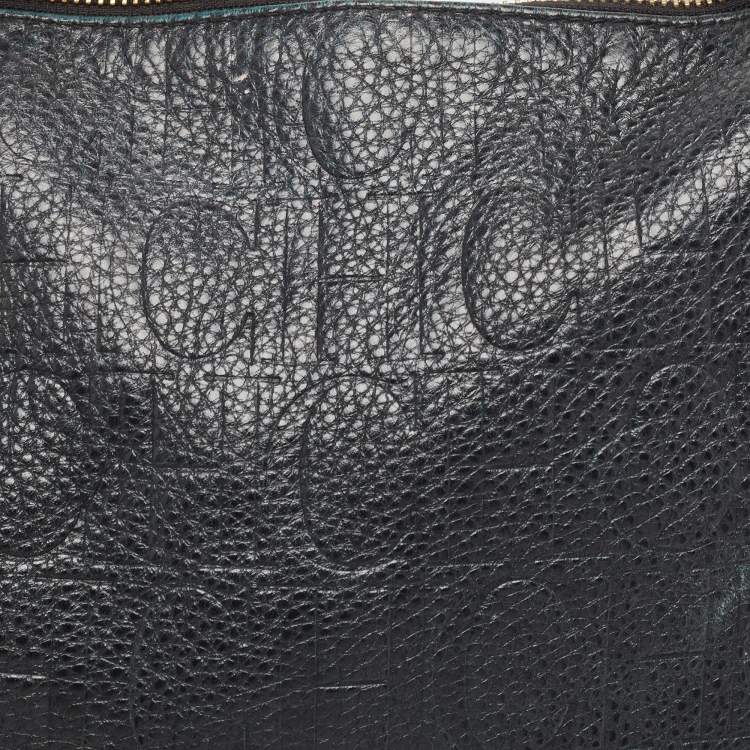 Pre Owned Carolina Herrera Black Monogram Embossed Leather Chain Bag