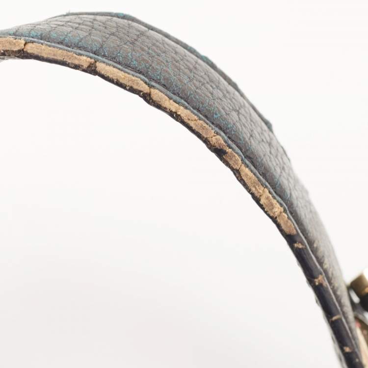 Pre Owned Carolina Herrera Black Monogram Embossed Leather Chain Bag