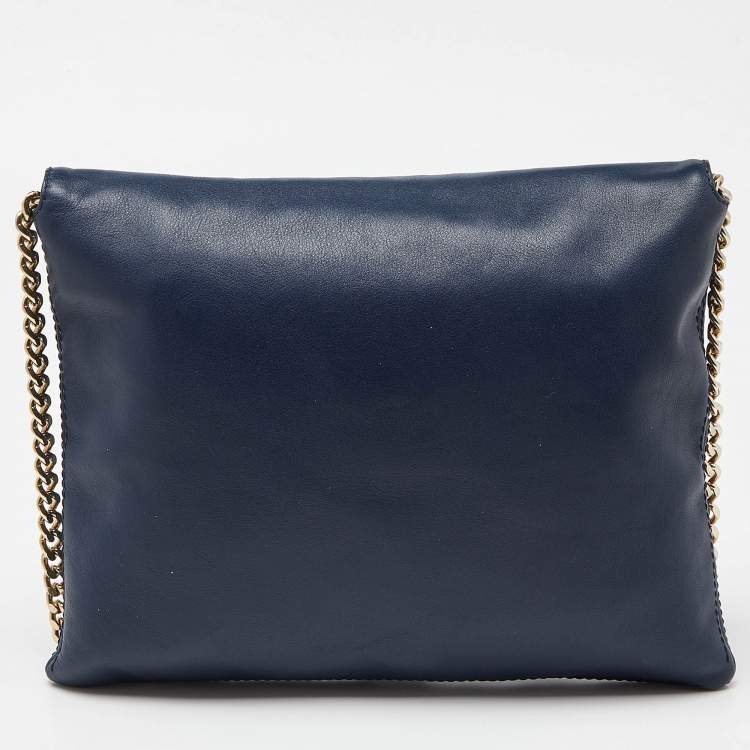 Pre Owned Carolina Herrera Navy Blue Leather Envelope Chain Shoulder Bag