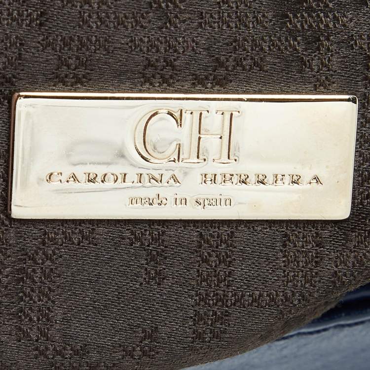 Pre Owned Carolina Herrera Navy Blue Leather Envelope Chain Shoulder Bag