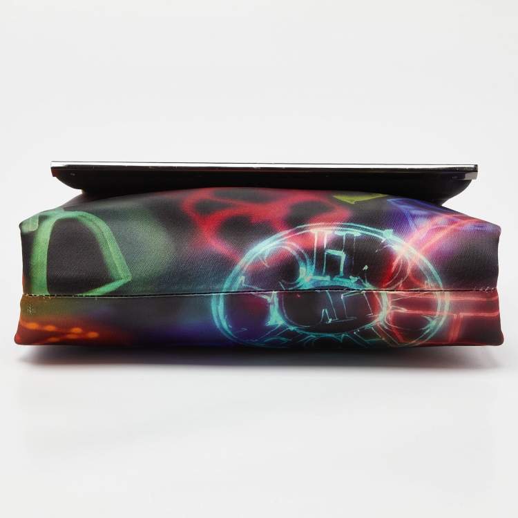 Pre Owned Carolina Herrera Multicolor Printed Fabric and Leather Metal Flap Top Handle Bag