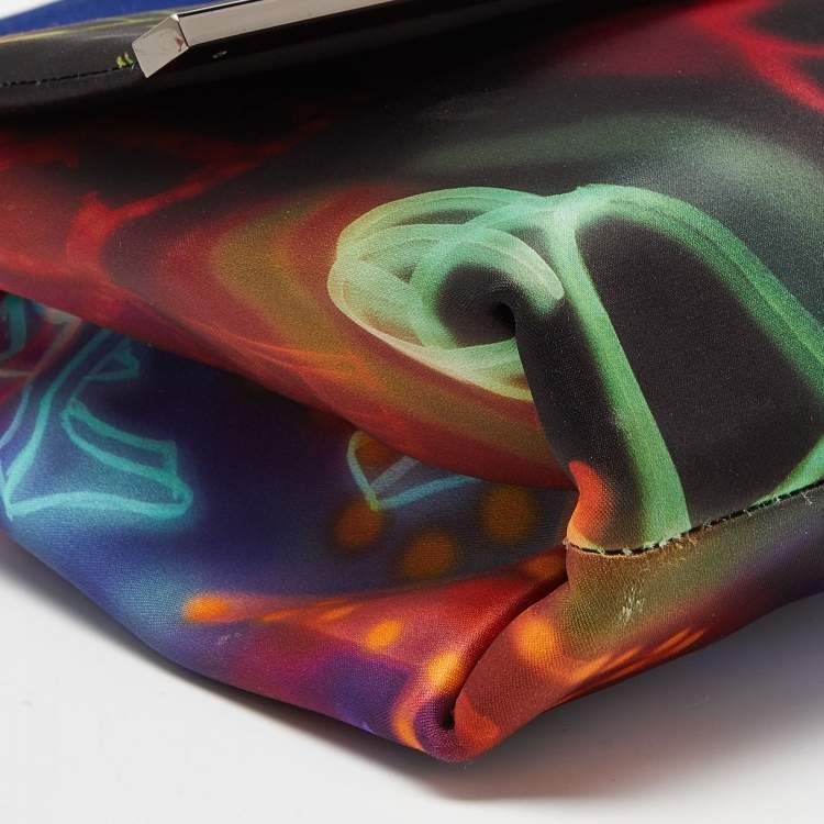 Pre Owned Carolina Herrera Multicolor Printed Fabric and Leather Metal Flap Top Handle Bag