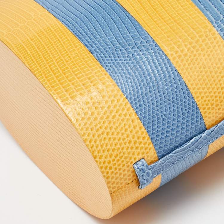 Pre Owned Carolina Herrera Blue/Yellow Lizard Stripe Trunk Bag