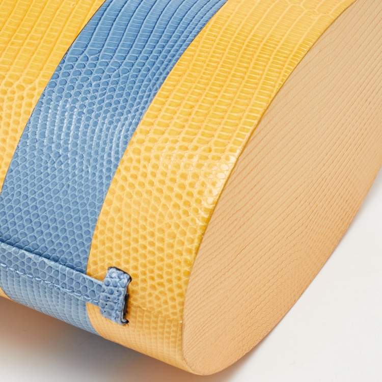 Pre Owned Carolina Herrera Blue/Yellow Lizard Stripe Trunk Bag