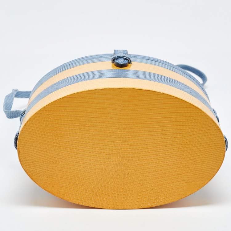 Pre Owned Carolina Herrera Blue/Yellow Lizard Stripe Trunk Bag