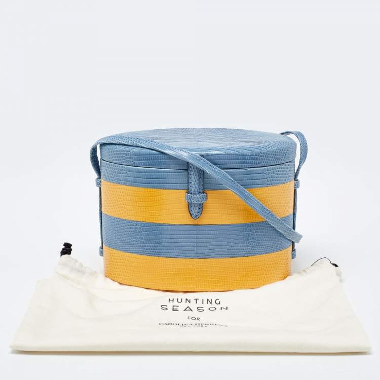 Pre Owned Carolina Herrera Blue/Yellow Lizard Stripe Trunk Bag