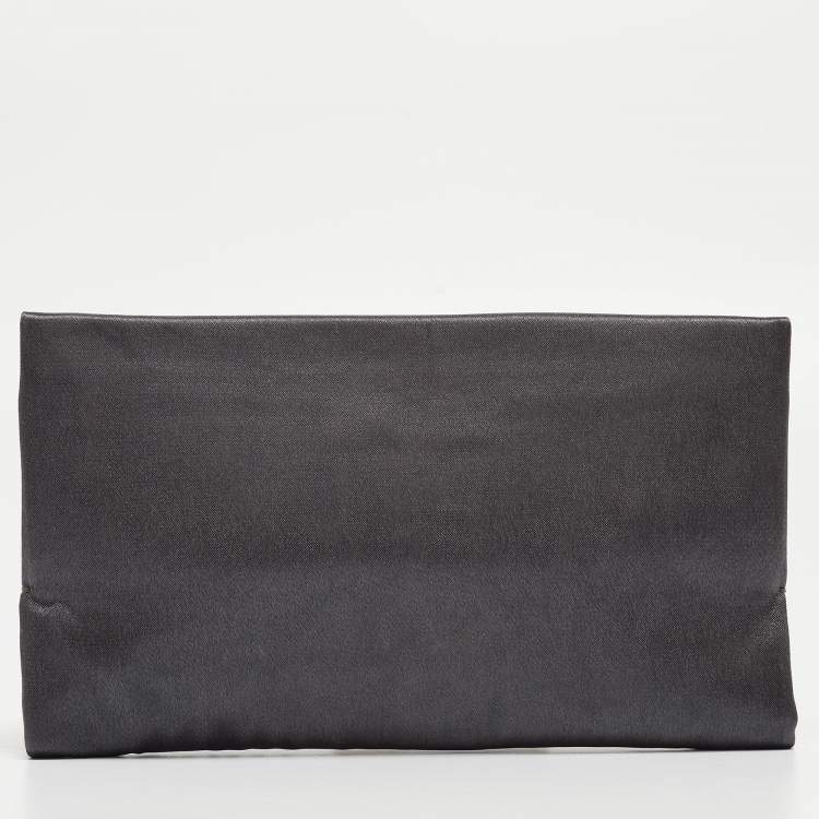 Pre Owned Carolina Herrera Grey Satin Frame Clutch
