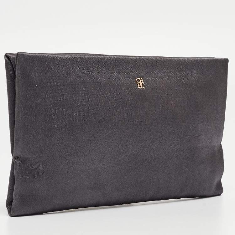 Pre Owned Carolina Herrera Grey Satin Frame Clutch