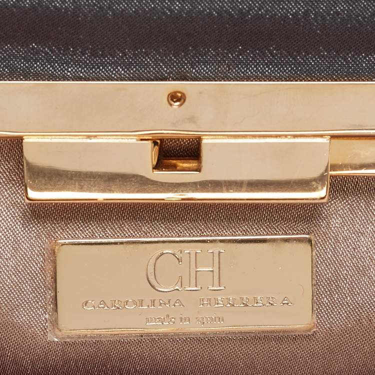 Pre Owned Carolina Herrera Grey Satin Frame Clutch