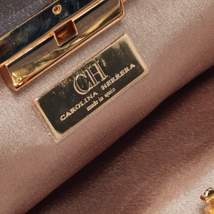 Pre Owned Carolina Herrera Grey Satin Frame Clutch