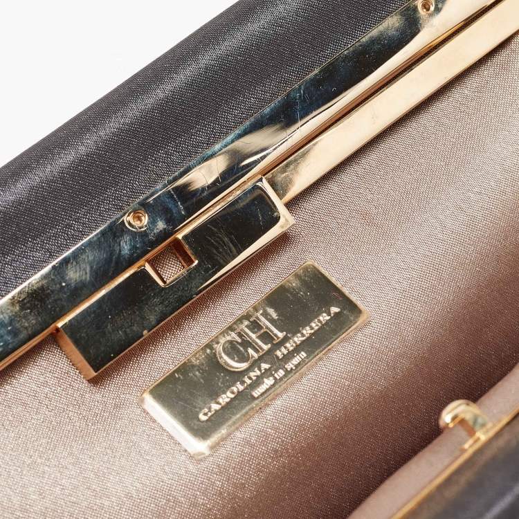 Pre Owned Carolina Herrera Grey Satin Frame Clutch