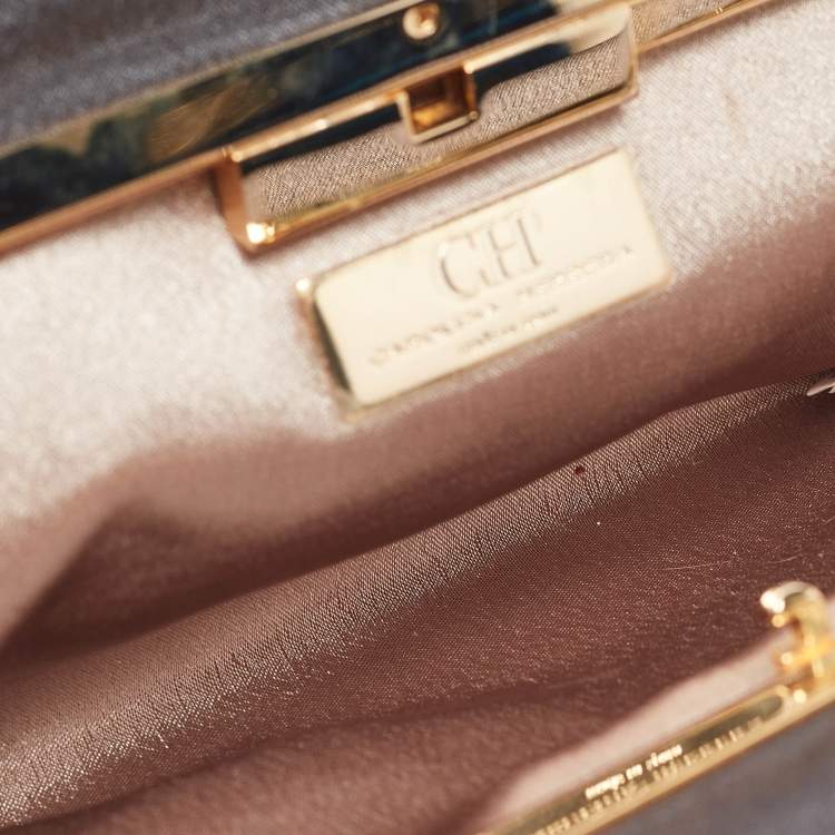 Pre Owned Carolina Herrera Grey Satin Frame Clutch