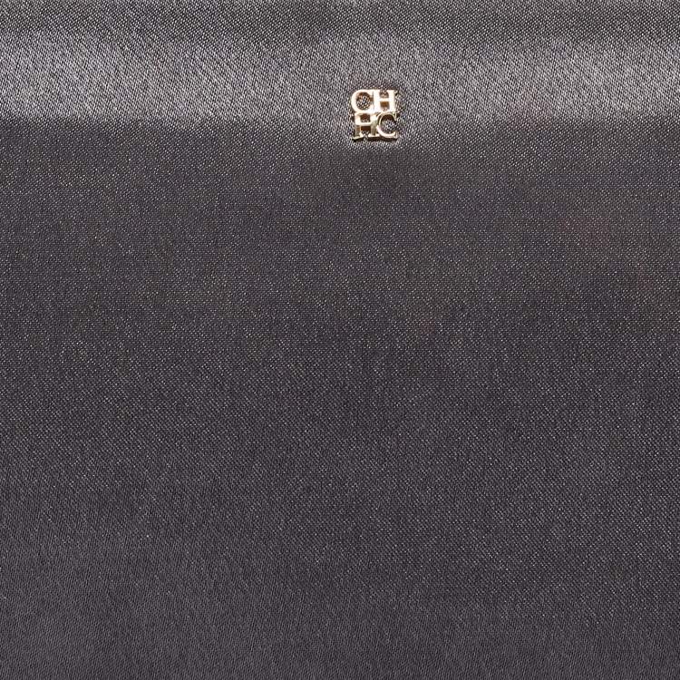 Pre Owned Carolina Herrera Grey Satin Frame Clutch