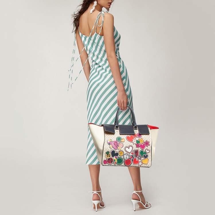 Pre Owned Carolina Herrera Multicolor Monogram Coated Canvas and Leather Patchwork Flap Tote