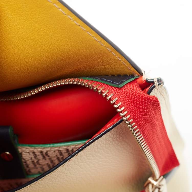 Pre Owned Carolina Herrera Multicolor Monogram Coated Canvas and Leather Patchwork Flap Tote