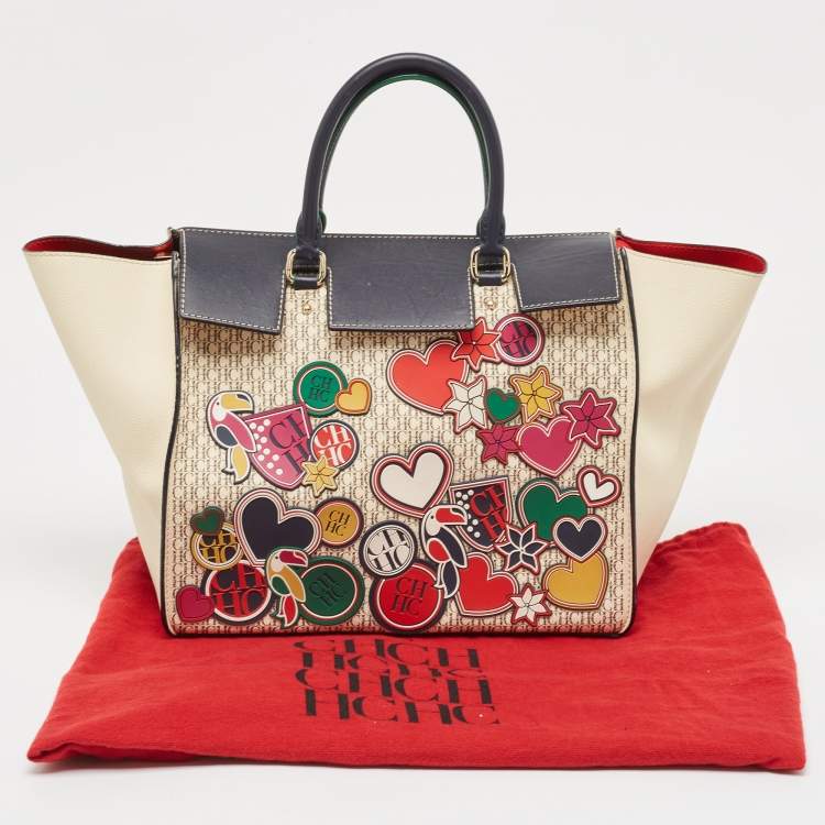 Pre Owned Carolina Herrera Multicolor Monogram Coated Canvas and Leather Patchwork Flap Tote