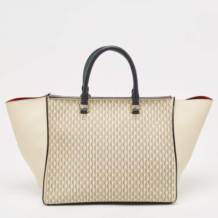 Pre Owned Carolina Herrera Multicolor Monogram Coated Canvas and Leather Patchwork Flap Tote