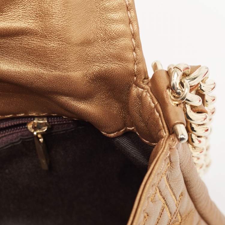 Pre Owned Carolina Herrera Bronze Monogram Leather Wristlet Clutch