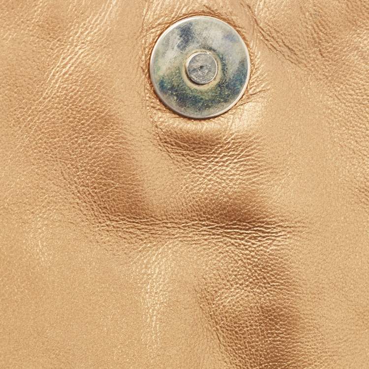 Pre Owned Carolina Herrera Bronze Monogram Leather Wristlet Clutch