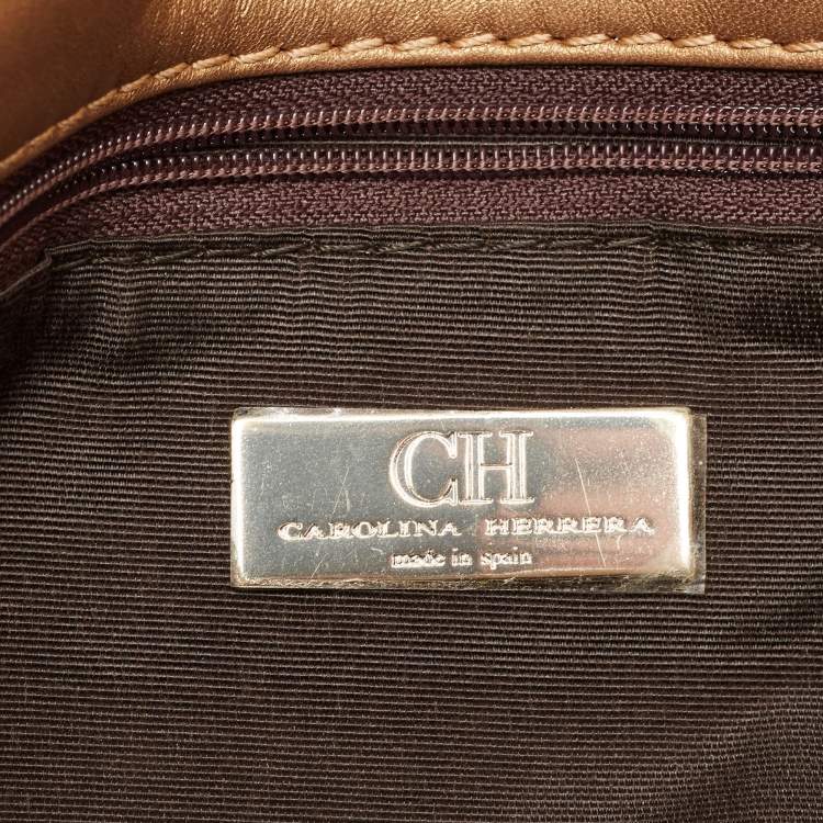 Pre Owned Carolina Herrera Bronze Monogram Leather Wristlet Clutch