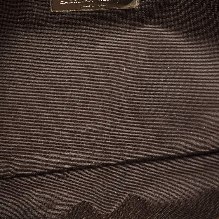 Pre Owned Carolina Herrera Bronze Monogram Leather Wristlet Clutch