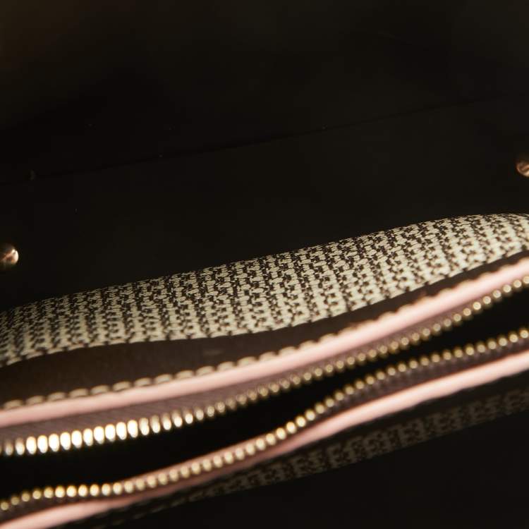 Pre Owned Carolina Herrera Pink/Off White Monogram Coated Canvas and Leather Small Matryoshka Locked Tote