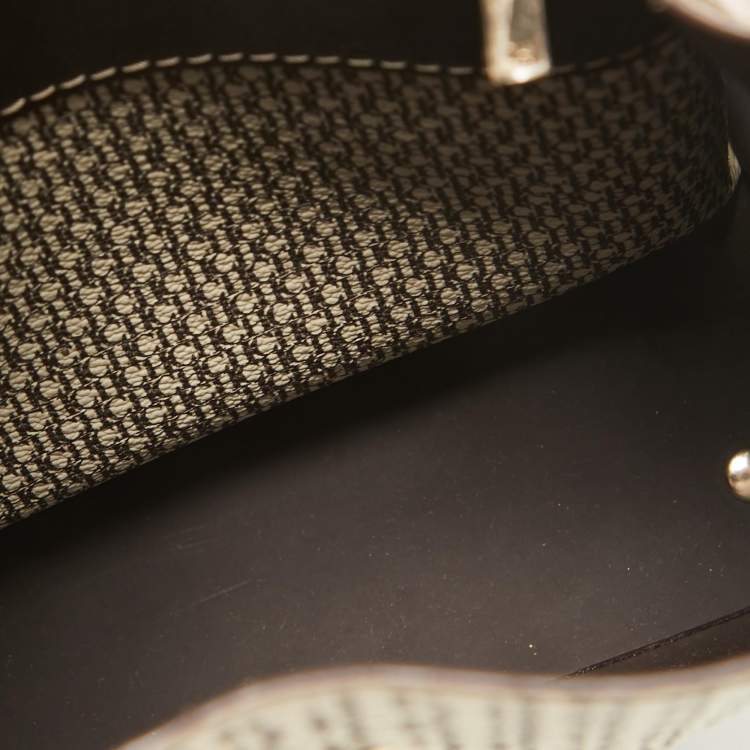 Pre Owned Carolina Herrera Pink/Off White Monogram Coated Canvas and Leather Small Matryoshka Locked Tote