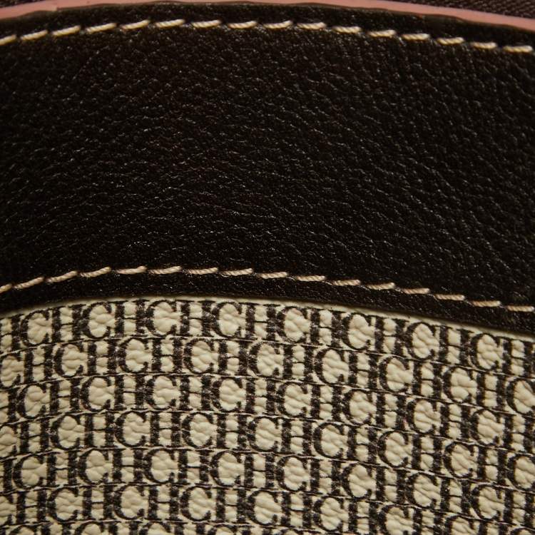 Pre Owned Carolina Herrera Pink/Off White Monogram Coated Canvas and Leather Small Matryoshka Locked Tote