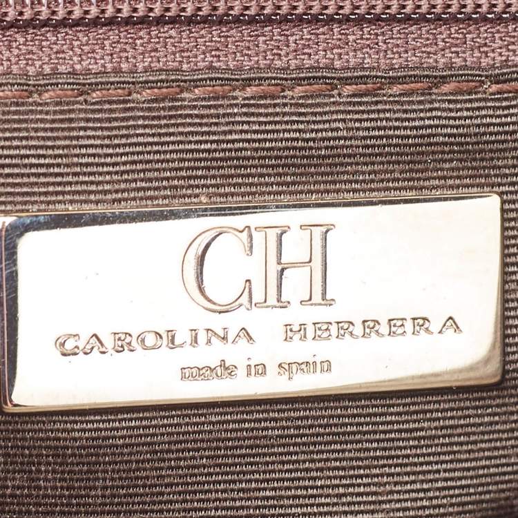 Pre Owned Carolina Herrera Grey Monogram Embossed Leather Bow Flap Chain Clutch  