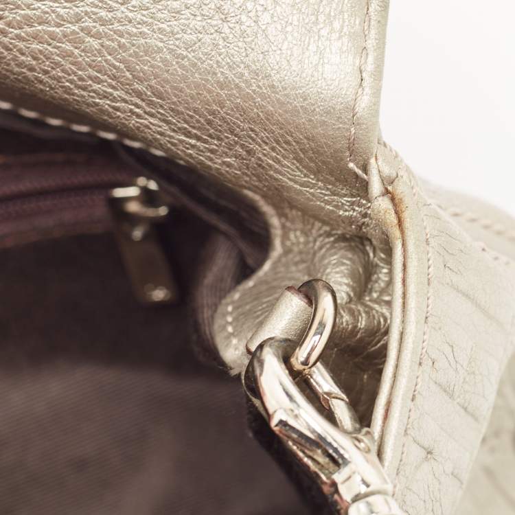 Pre Owned Carolina Herrera Grey Monogram Embossed Leather Bow Flap Chain Clutch  
