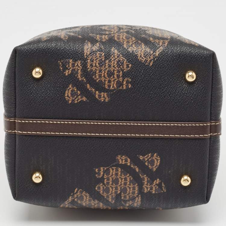 Pre Owned Carolina Herrera Black/Brown Monogram Coated Canvas and Leather Matryoshka Tote